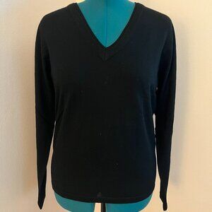 NWOT Talbots Black 100% Merino Wool V-Neck Sweater